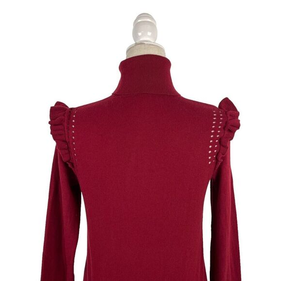 KATE SPADE New York Burgundy Ruffle Trim Cotton Cashmere Turtleneck Sweater XS - Picture 12 of 14
